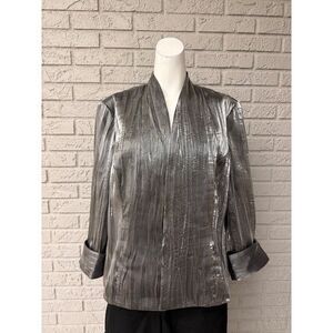 Tradition Women’s Open Front Crinkle Sliver Shimmer Blazer Size 18